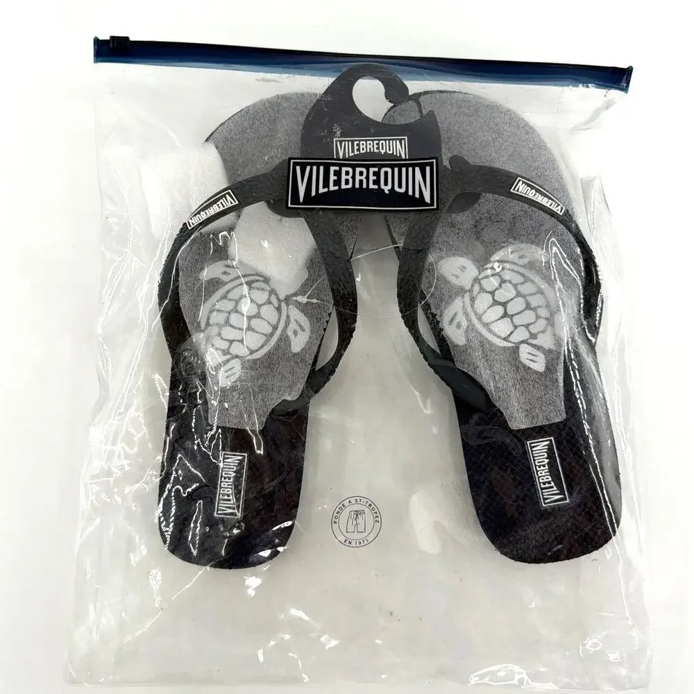 Vilebrequin Men's Blue Marine Copp Turtle Flip-Flops Slippers Size 40/41 US7/8